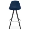 Tabouret de bar mi-hauteur design en velours pieds bois noir MERRY MINI (bleu)