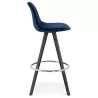 Tabouret de bar mi-hauteur design en velours pieds bois noir MERRY MINI (bleu)