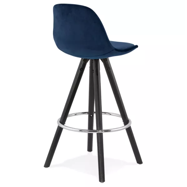 Tabouret de bar mi-hauteur design en velours pieds bois noir MERRY MINI (bleu)