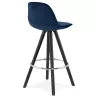 Tabouret de bar mi-hauteur design en velours pieds bois noir MERRY MINI (bleu)