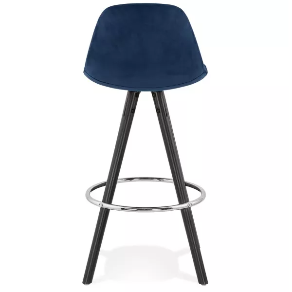 Tabouret de bar mi-hauteur design en velours pieds bois noir MERRY MINI (bleu)