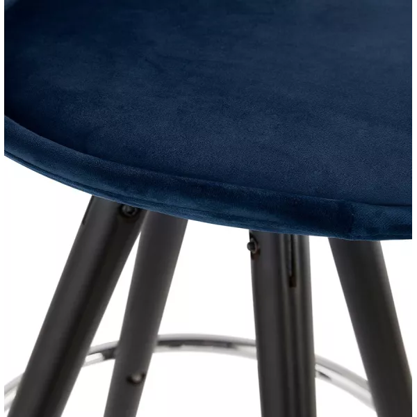 Tabouret de bar mi-hauteur design en velours pieds bois noir MERRY MINI (bleu)