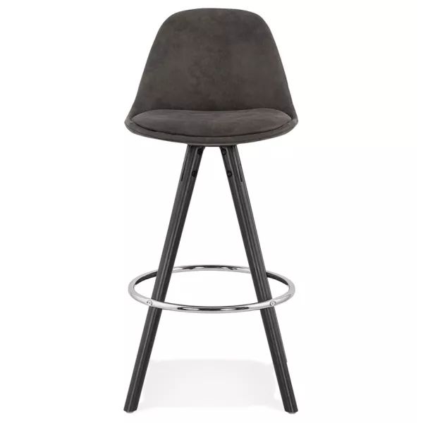 Tabouret de bar mi-hauteur vintage en microfibre pieds bois noir TALIA MINI (gris foncé)