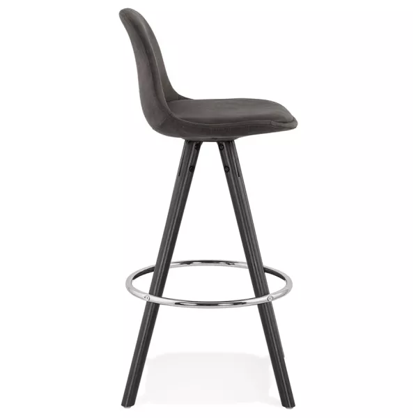 Tabouret de bar mi-hauteur vintage en microfibre pieds bois noir TALIA MINI (gris foncé)