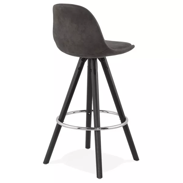 Tabouret de bar mi-hauteur vintage en microfibre pieds bois noir TALIA MINI (gris foncé)