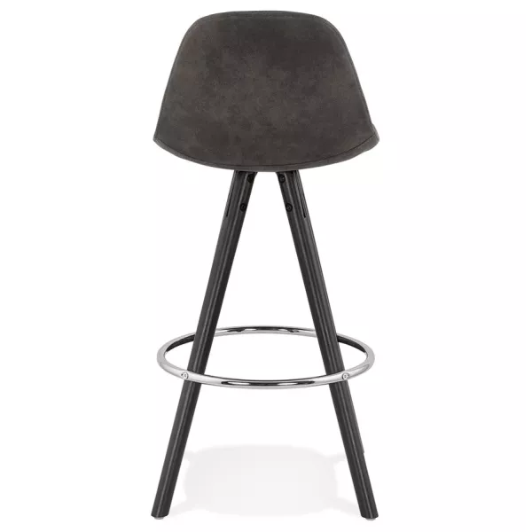 Tabouret de bar mi-hauteur vintage en microfibre pieds bois noir TALIA MINI (gris foncé)