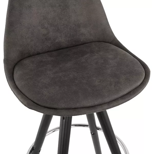 Tabouret de bar mi-hauteur vintage en microfibre pieds bois noir TALIA MINI (gris foncé)