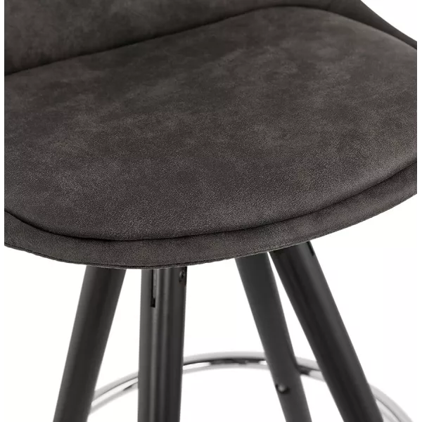 Tabouret de bar mi-hauteur vintage en microfibre pieds bois noir TALIA MINI (gris foncé)