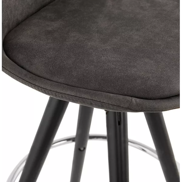 Tabouret de bar mi-hauteur vintage en microfibre pieds bois noir TALIA MINI (gris foncé)