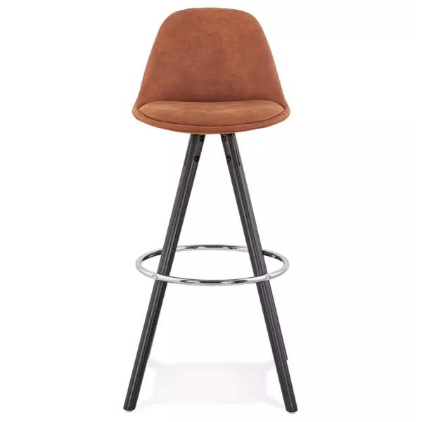 Tabouret de bar vintage en microfibre pieds bois noir TALIA (marron) à associer à Tabouret De Bar Chaise De Bar Scandinaves Au D