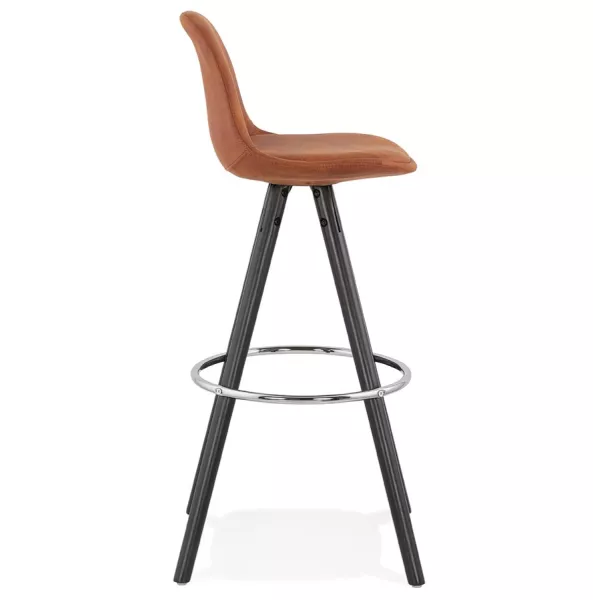 Tabouret de bar vintage en microfibre pieds bois noir TALIA (marron) à associer à Tabouret De Bar Chaise De Bar En Bois Massif D