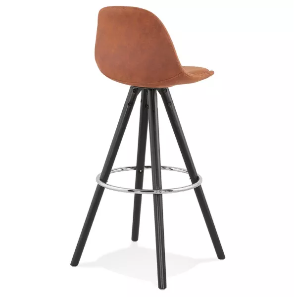 Tabouret de bar vintage en microfibre pieds bois noir TALIA (marron) à associer à Tabouret De Bar Chaise De Bar Empilables Pour 