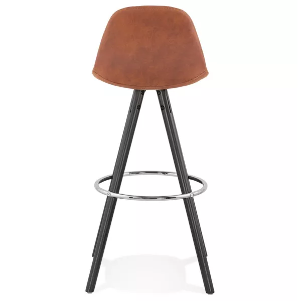 Tabouret de bar vintage en microfibre pieds bois noir TALIA (marron) à associer à Tabouret De Bar Chaise De Bar De Jardin Résist