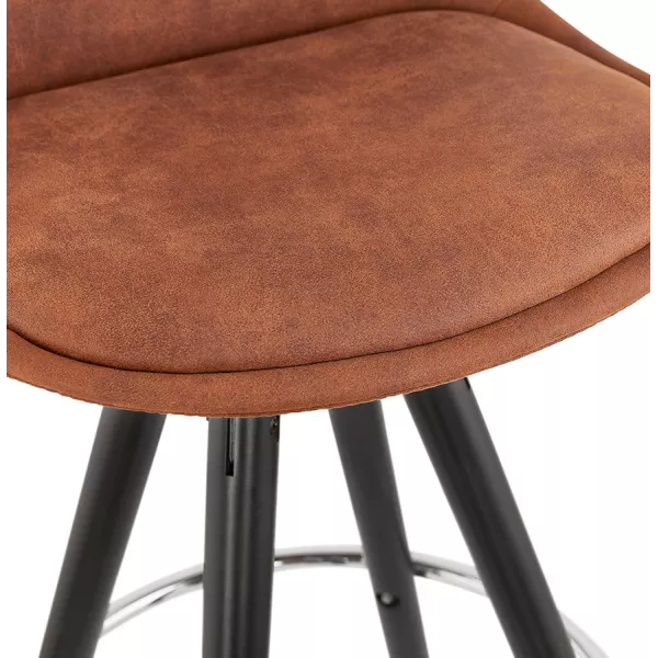 Tabouret de bar vintage en microfibre pieds bois noir TALIA (marron) à associer à Tabouret De Bar Chaise De Bar De Jardin Résist