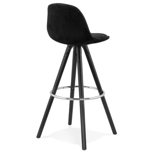 Tabouret de bar design en velours pieds bois noir MERRY (noir) à associer à Tabouret De Bar Chaise De Bar Contemporaines En Cuir