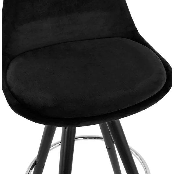 Tabouret de bar design en velours pieds bois noir MERRY (noir) à associer à Tabouret De Bar Chaise De Bar De Cuisine Fonctionnel