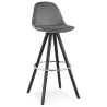 Tabouret de bar design en velours pieds bois noir MERRY (gris)