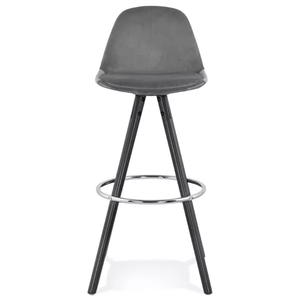 Tabouret de bar design en velours pieds bois noir MERRY (gris)