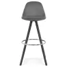 Tabouret de bar design en velours pieds bois noir MERRY (gris)