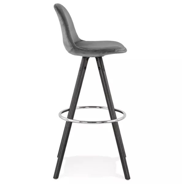 Tabouret de bar design en velours pieds bois noir MERRY (gris)