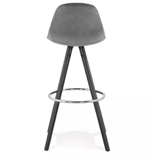 Tabouret de bar design en velours pieds bois noir MERRY (gris)