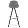 Tabouret de bar design en velours pieds bois noir MERRY (gris)