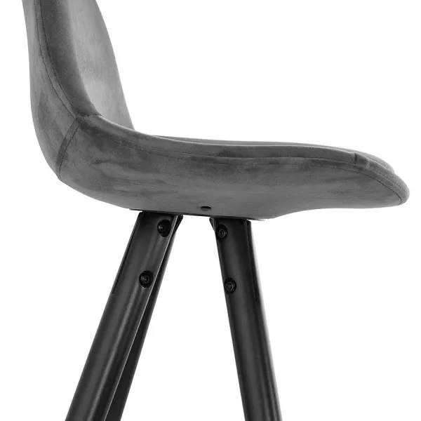 Tabouret de bar design en velours pieds bois noir MERRY (gris)