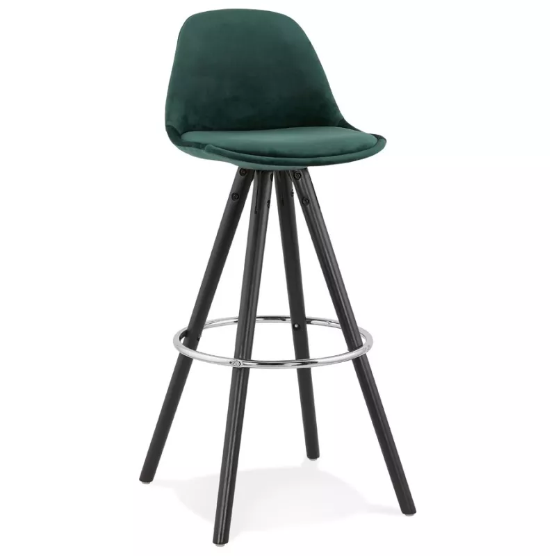 Tabouret de bar design en velours pieds bois noir MERRY (vert)