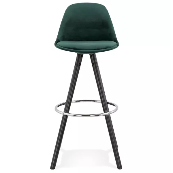 Tabouret de bar design en velours pieds bois noir MERRY (vert)