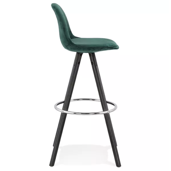 Tabouret de bar design en velours pieds bois noir MERRY (vert)