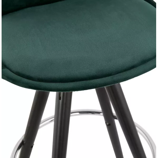 Tabouret de bar design en velours pieds bois noir MERRY (vert)