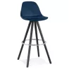 Tabouret de bar design en velours pieds bois noir MERRY (bleu)