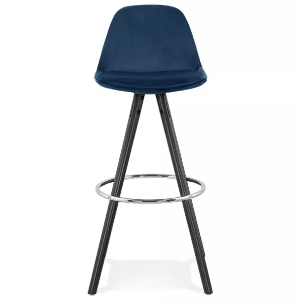 Tabouret de bar design en velours pieds bois noir MERRY (bleu)