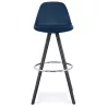 Tabouret de bar design en velours pieds bois noir MERRY (bleu)