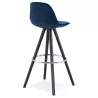 Tabouret de bar design en velours pieds bois noir MERRY (bleu)