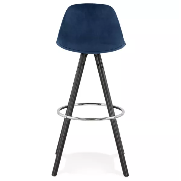 Tabouret de bar design en velours pieds bois noir MERRY (bleu)