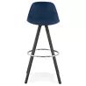 Tabouret de bar design en velours pieds bois noir MERRY (bleu)