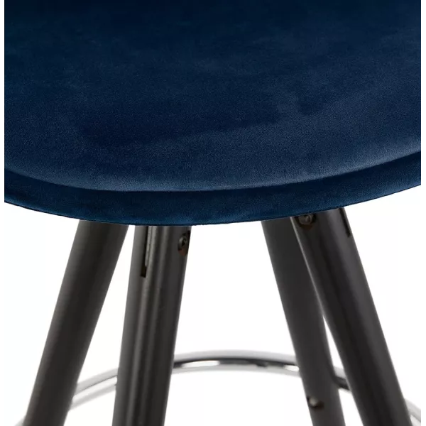 Tabouret de bar design en velours pieds bois noir MERRY (bleu)