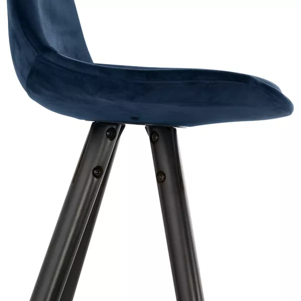 Tabouret de bar design en velours pieds bois noir MERRY (bleu)