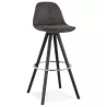 Tabouret de bar vintage en microfibre pieds bois noir TALIA (gris foncé)