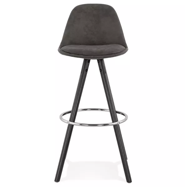 Tabouret de bar vintage en microfibre pieds bois noir TALIA (gris foncé)