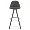 Tabouret de bar vintage en microfibre pieds bois noir TALIA (gris foncé)