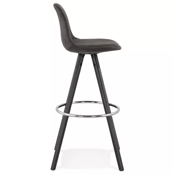 Tabouret de bar vintage en microfibre pieds bois noir TALIA (gris foncé)