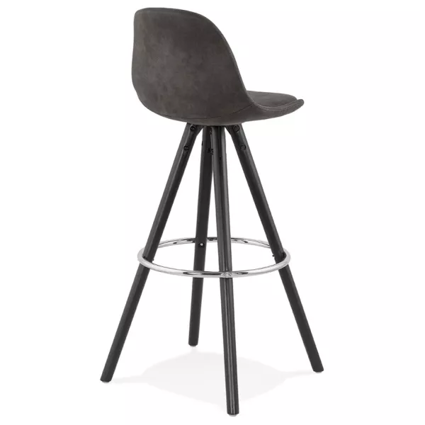 Tabouret de bar vintage en microfibre pieds bois noir TALIA (gris foncé)