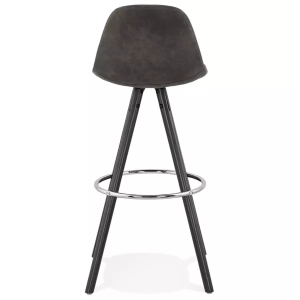 Tabouret de bar vintage en microfibre pieds bois noir TALIA (gris foncé)