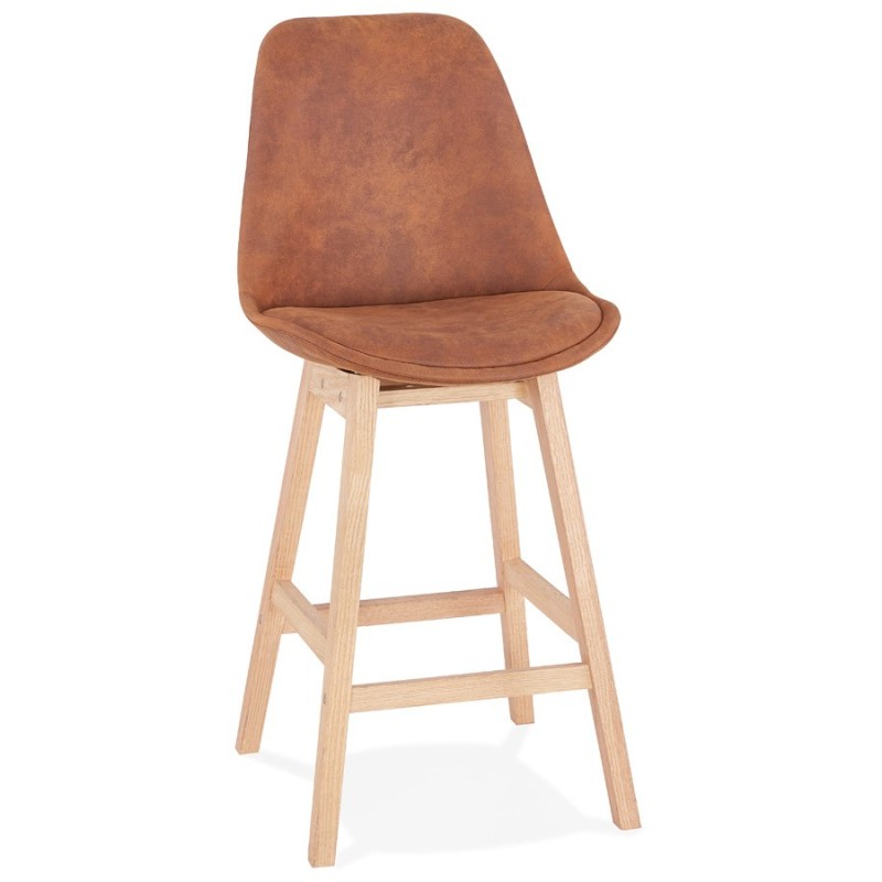 Tabouret de bar mi-hauteur design scandinave en microfibre pieds couleur naturelle LILY MINI (marron)