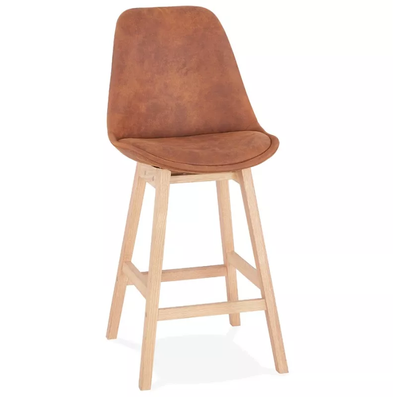 Tabouret de bar mi-hauteur design scandinave en microfibre pieds couleur naturelle LILY MINI (marron)