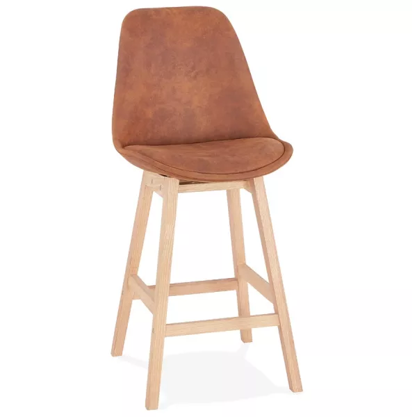 Tabouret de bar mi-hauteur design scandinave en microfibre pieds couleur naturelle LILY MINI (marron)