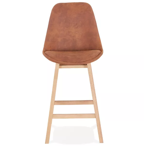 Tabouret de bar mi-hauteur design scandinave en microfibre pieds couleur naturelle LILY MINI (marron)