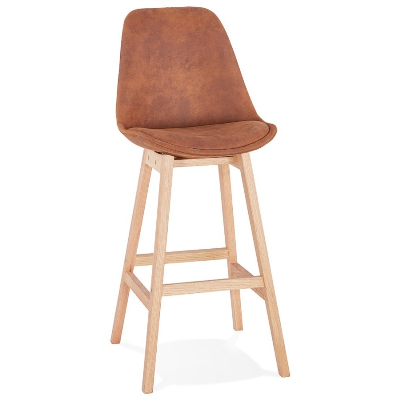 Tabouret de bar design scandinave en microfibre pieds couleur naturelle LILY (marron)